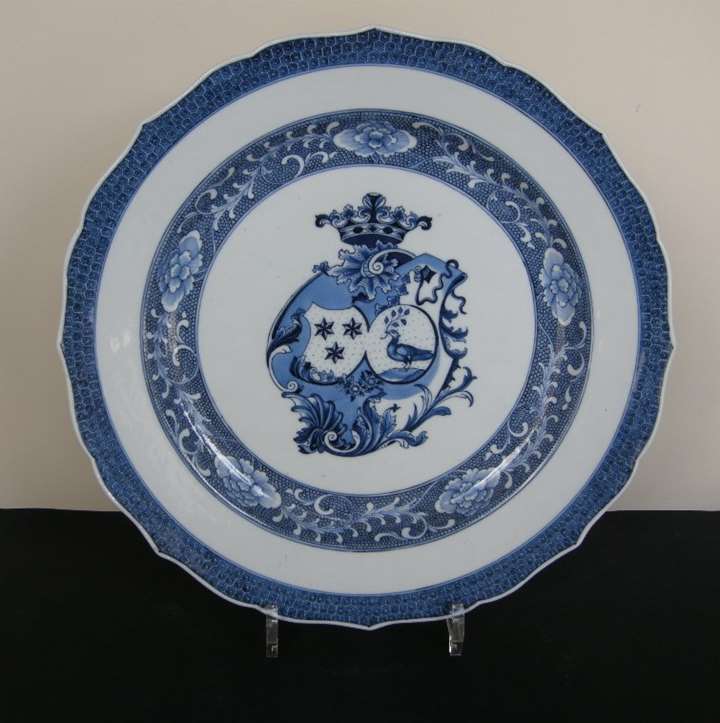 Dish decorated in underglaze blue with the armorial Marchant and Gallart Qianlong period